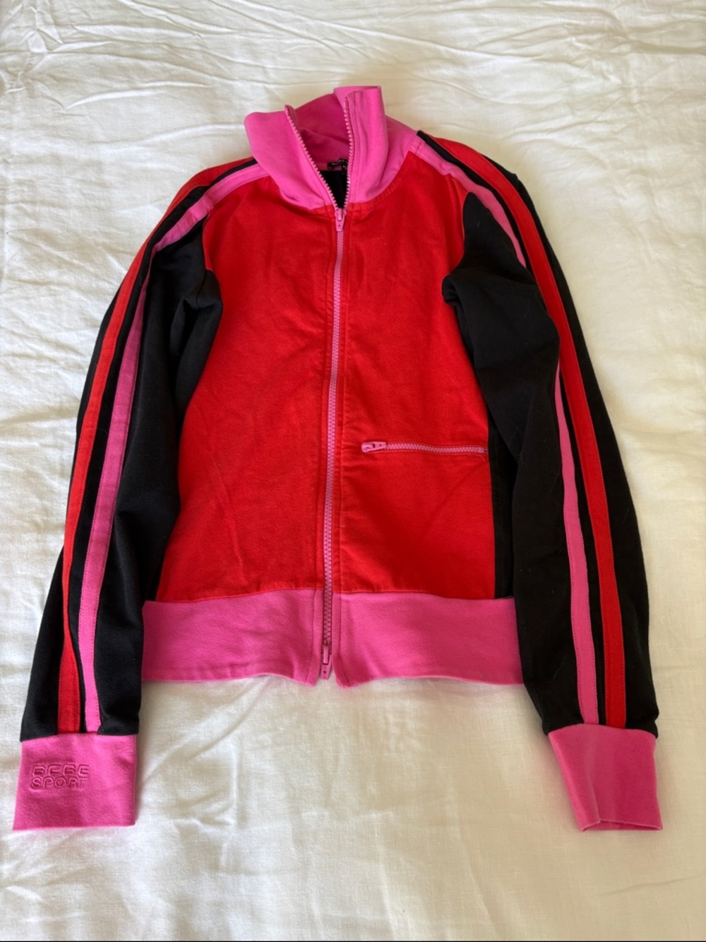 bebe Red, Pink & Black Zip-Front Track Jacket